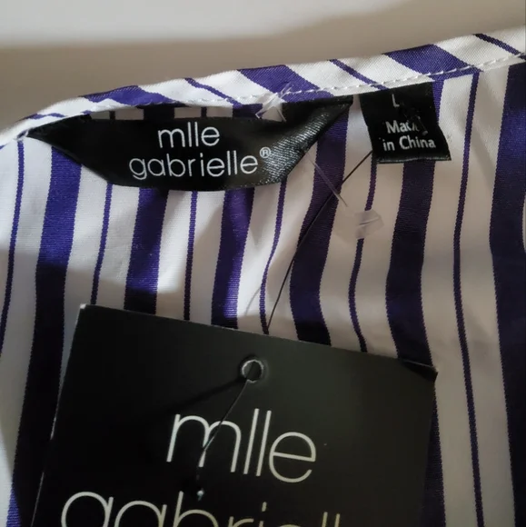 Mlle Gabrielle Purple/White Striped Asymmetrical Fit & Flare Dress Size L - Picture 6 of 8